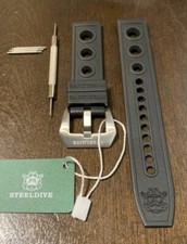 20mm Steeldive Black Waffle Rubber Dive Watch Strap Band US SELLER New