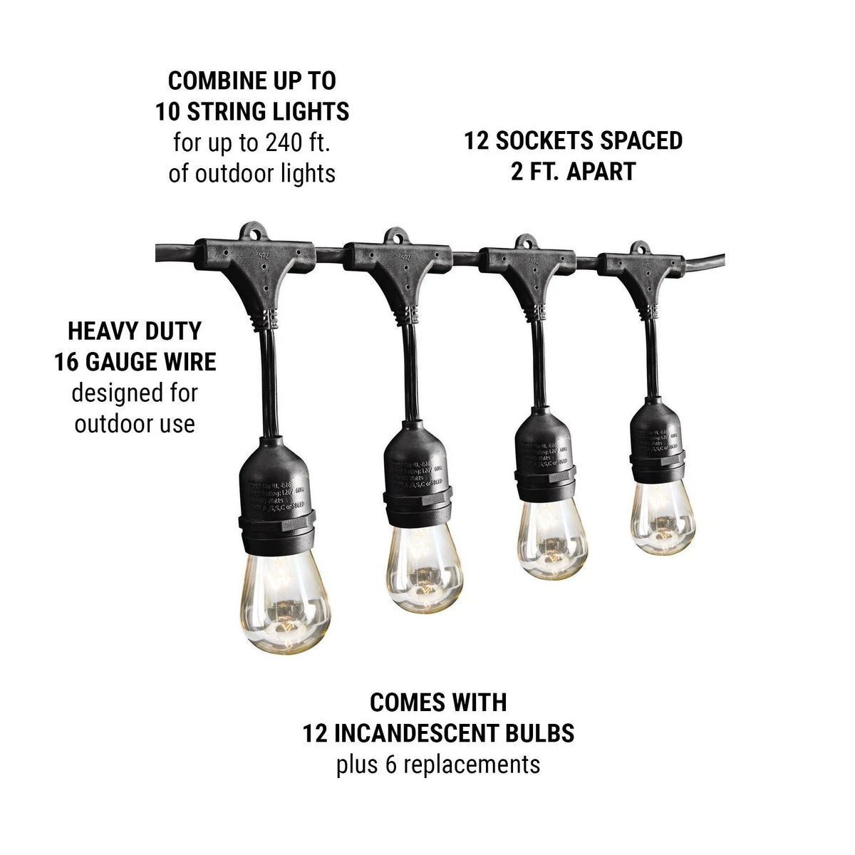 Hampton Bay 12 Light LED String Lights Black