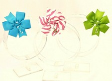 3 Personalized Hair Bow Lot, 2.75" Girls Monogram Turquoise, Green, Initial L