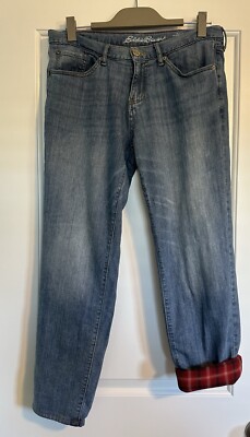 Eddie Bauer Boyfriend Jeans Womens Size 8P Petite Flannel Lined Relaxed 
