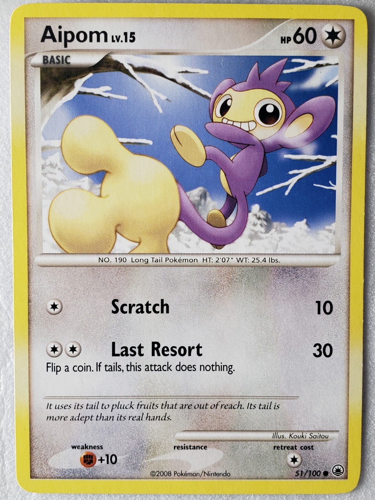 Aipom 51/100 LP - Majestic Dawn Pokemon Card - Kouki Saitou Art