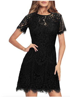 NWT Women's Summer Lace Summer Short Sleeve Cocktail A-Line Dress, Black, L  | eBay