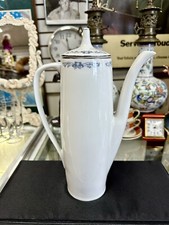 Old Cmielow Poland Porcelain Tea Pot 50's White with Platinum Trim Blue Flowers