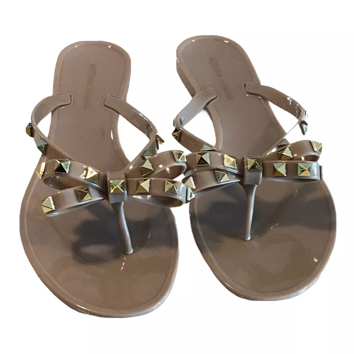 Bow Rivet Stud Jelly Sandals BEIGE BLACK VALENCIA Victoria Adames