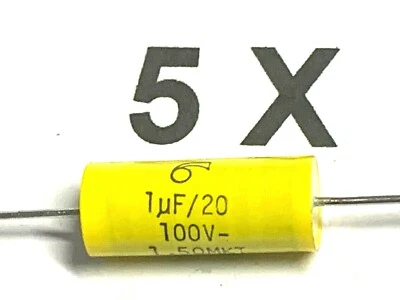 1uF, 100V, 20%,1µF, axial, Arcotronics/Kemet, ähn. wie A50EK4100ZF00K, 5 Stück