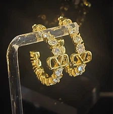 VALENTINO HOOP CRYSTAL EARRINGS - Box & Dust Pouch included.