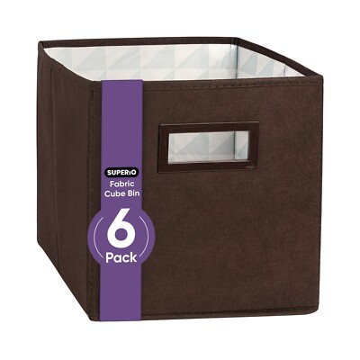Superio Fabric Organizing Bin, 11'' Brown Fabric Cube 6-Pack
