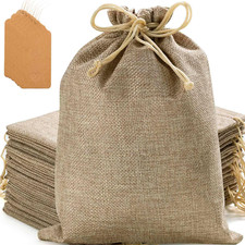 25 Pcs 7X9 Inch Burlap Gift Bags with Drawstring and Gift Tags, Burlap Jute Bags