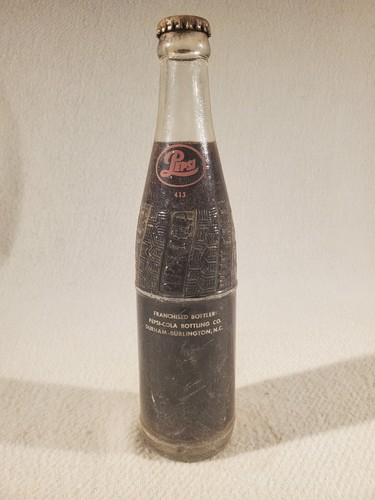 Vintage completo 10 oz. Bottiglia di soda Pepsi Cola anni '50, Durham Burlington N.C. - Foto 3 di 24