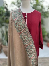 Kashmiri Hand Embroidery Pashmina 100% Needle Work Sozni Border  48x96 Inches