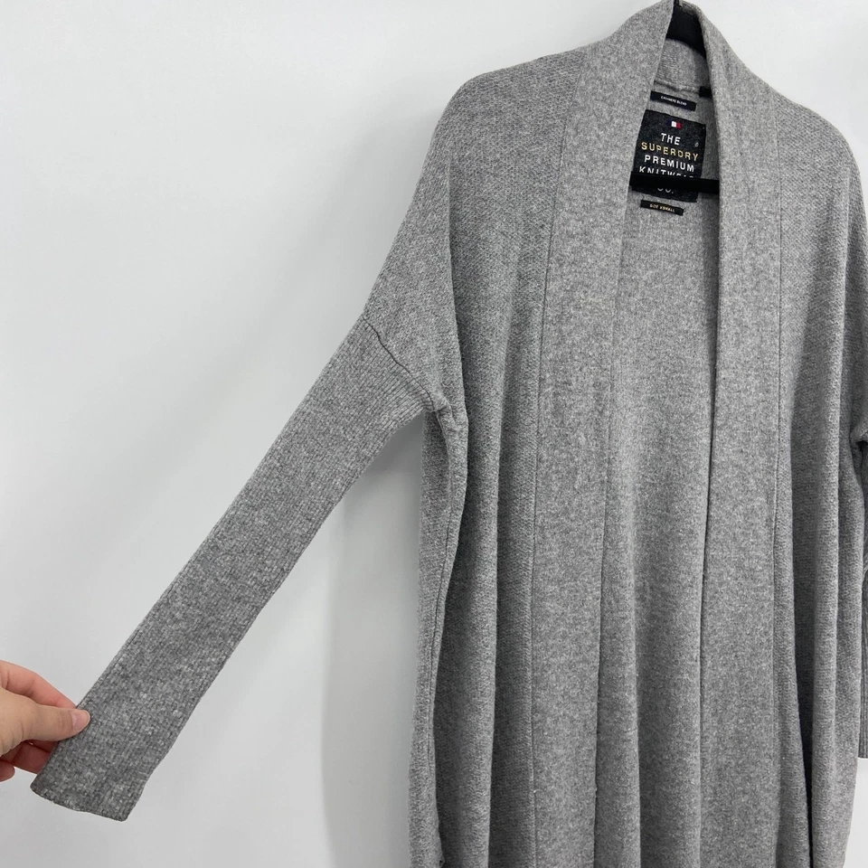 SUPERDRY Gray Cashmere Blend Knit Cardigan Sweater Size XS - Image 3 of 4