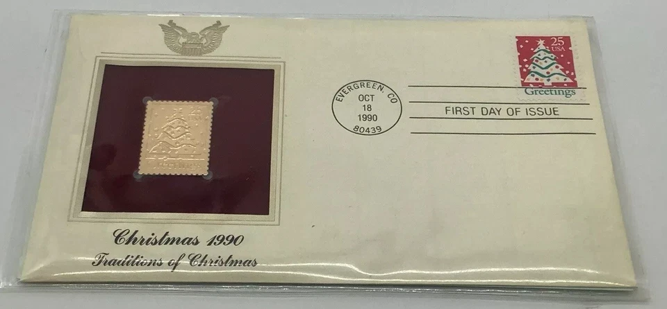 Christmas 1998/92 First Day Issue 22 kt Gold Foil Replica Stamp Santa Lot Of 6 - Image 2 of 4