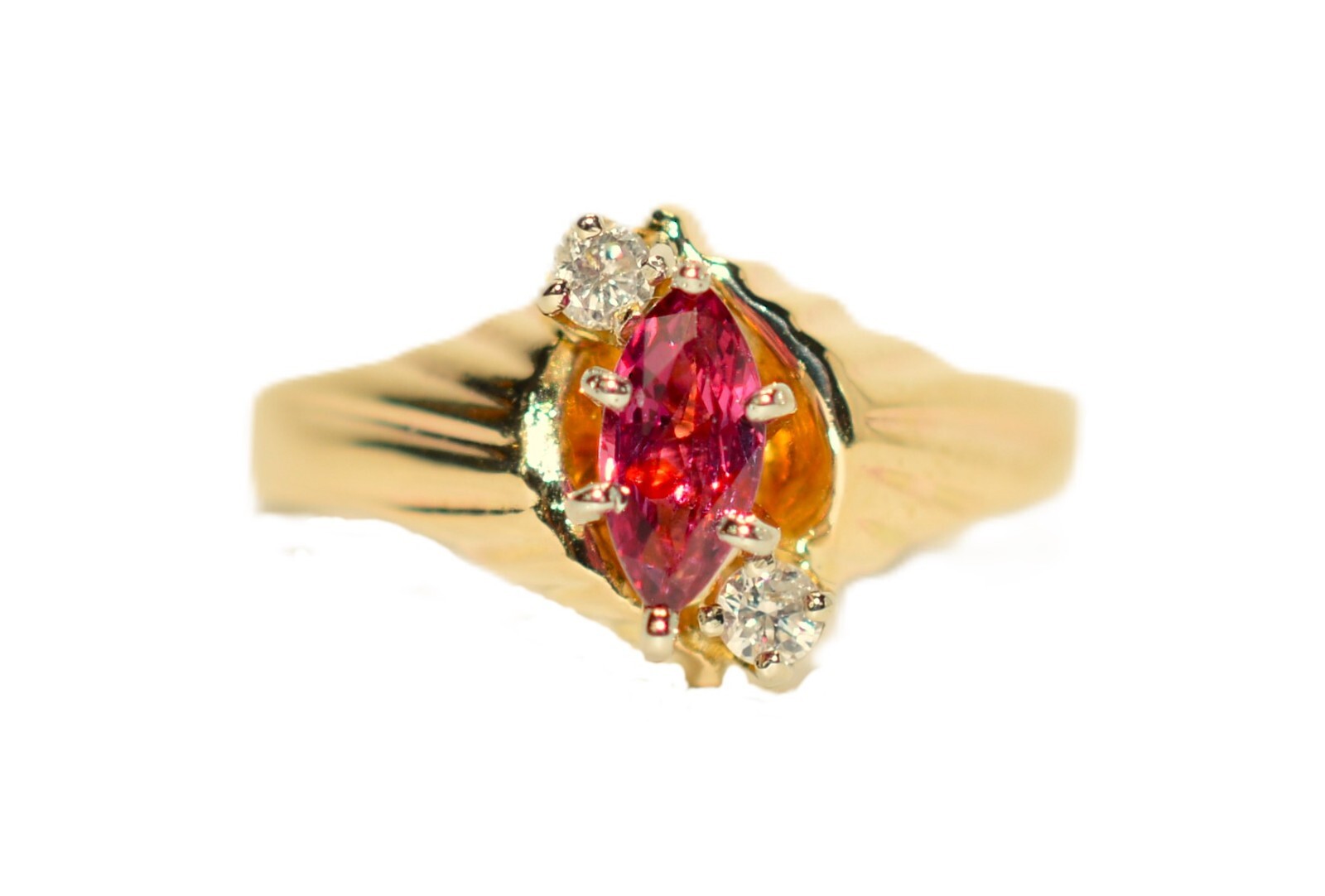 Natural Ruby & Diamond Ring 14K Solid Gold .48tcw… - image 1