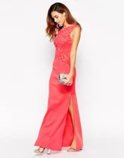 Coral Maxi Dress 12 Side Slit Party Occasion Evening Wedding Gown Xmas
