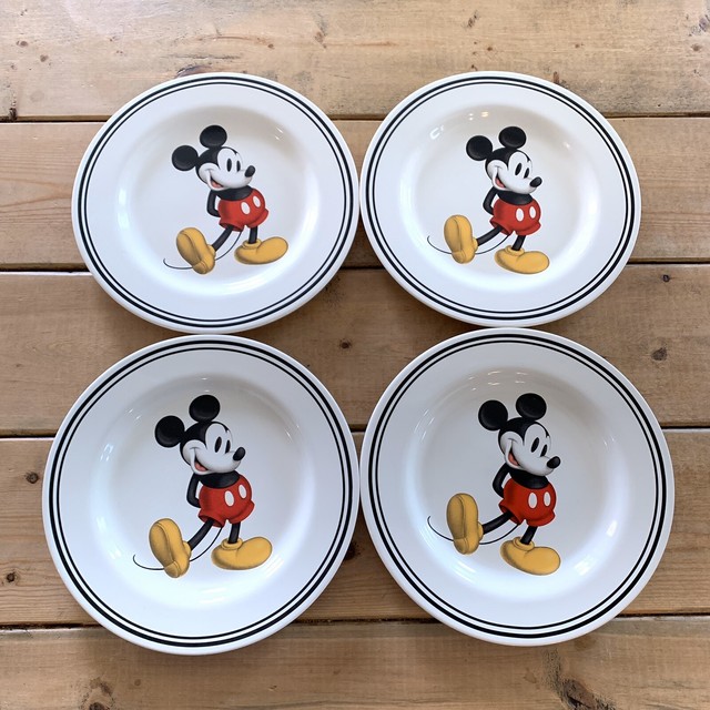 Disney Mickey Mouse Salad Plate Set of 4 Rare Ivory White EUC Vintage 9