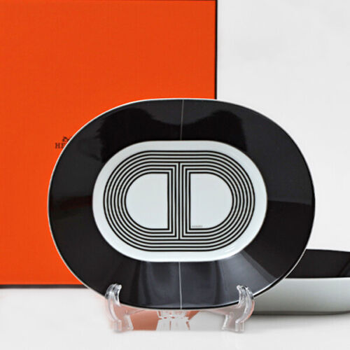 [Set of 2] Hermes Rallye 24 Oval Plate Black 22cm - Picture 1 of 5