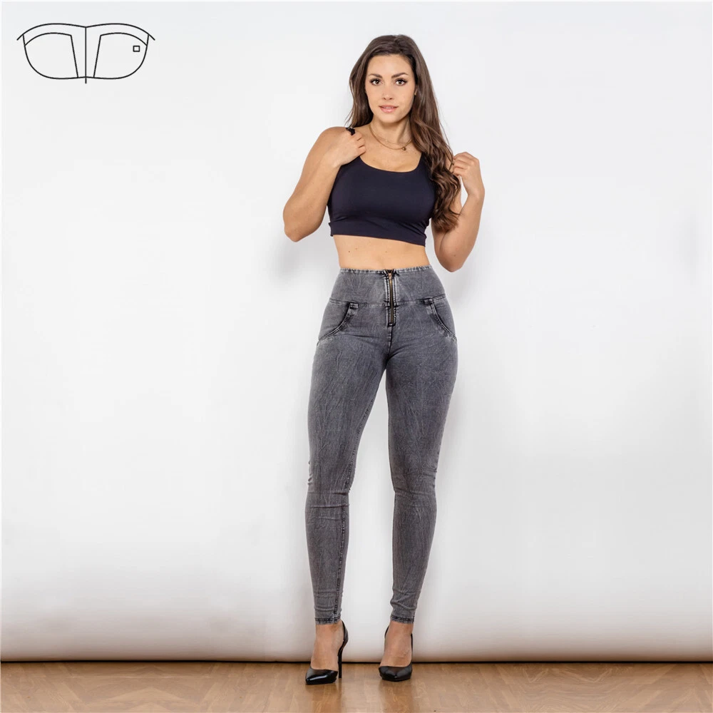 High Waist Plain Grey Women Plus Size Compression Jeggings