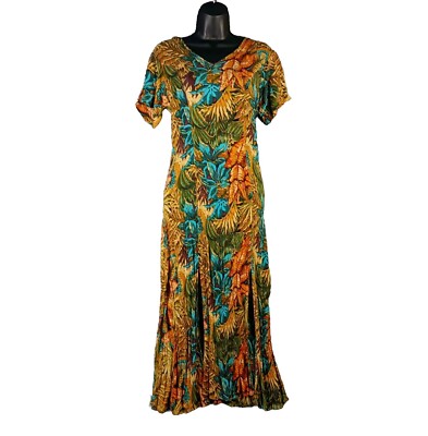 Phool Maxi Dress Women Large Green Tropical Resortwear Boho Gauzy