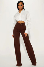 Tall Call It Even Wide Leg Dress Pants Chocolate by Fashion Nova~Extra Small