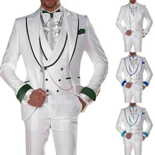 3pcs Men Suit Set Slim Fit Single Breasted Wedding Prom Groom Tuxedos Peak Lapel