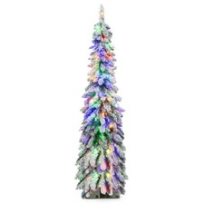 5 FT Pre-Lit Slim Christmas Tree Flocked Xmas Decoration 11 Modes 150 LED Lights