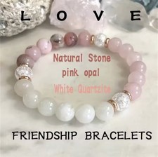 Natural Stone Pink Opal White Quartzite Women Friendship Bracelet