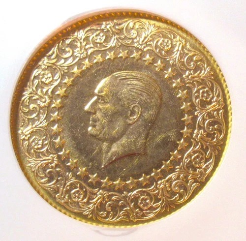 Turkey 1972 Gold 100 Kurush Monnaie de Luxe Kemal Atatürk KM-872 NGC MS-63