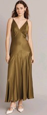 BNWT Ghost London Elodie Satin Finish Dress in Olive Green S Rrp £249 not sezane