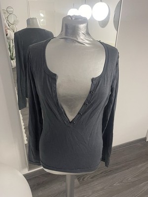 Marc O'Polo Damen Shirt xs blau-grau v- neck knopfleiste 100% cotton weich