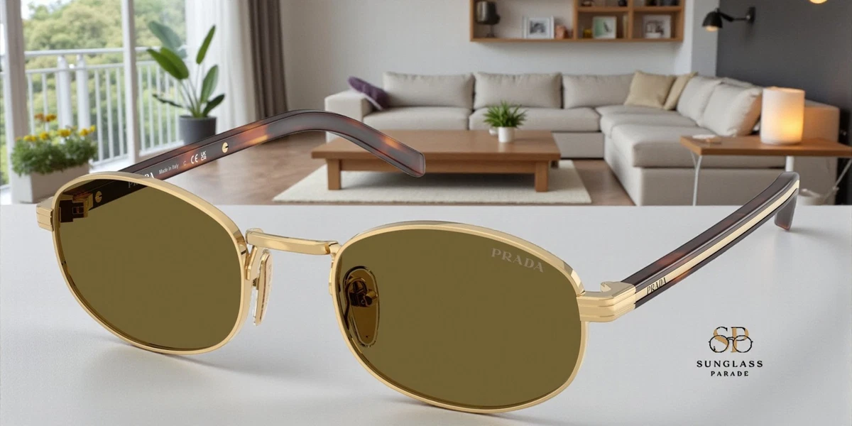 Prada Men/Women Sunglasses in Gold and Brown Prada PR A56S Sunglasses 15N80C Gold - eye-oo.com main image 2