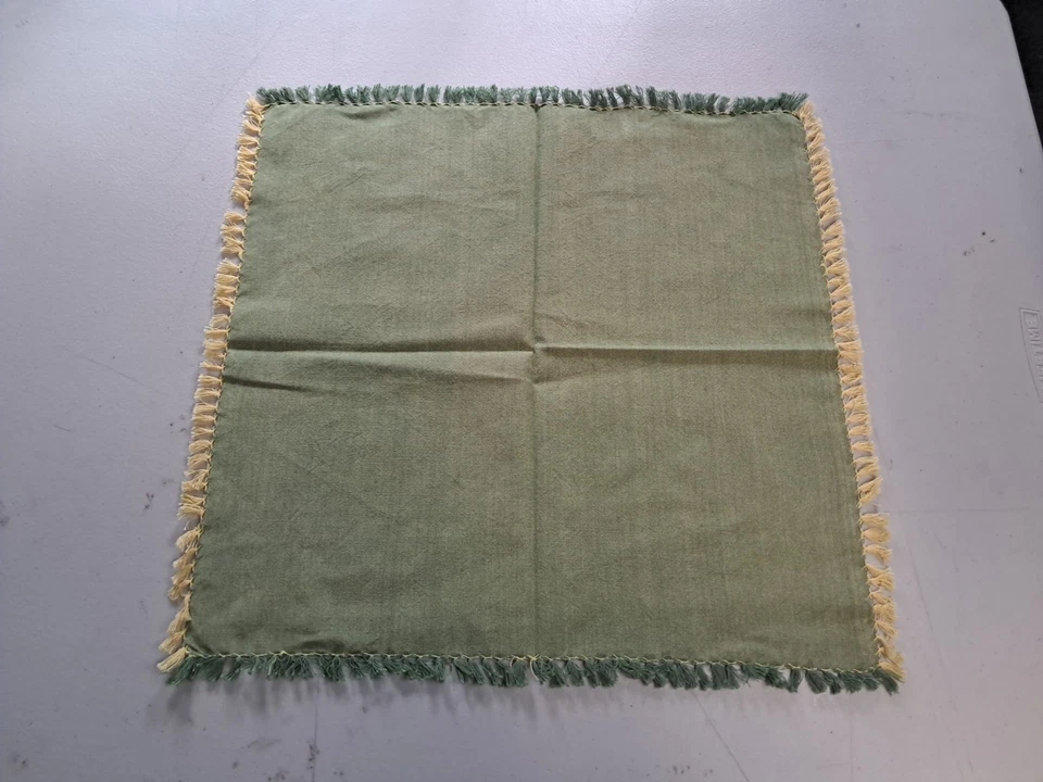 Lote de 16 nakins de pano vintage bordas com franjas algodão verde e amarelo 18x18 - Imagem 3 de 4