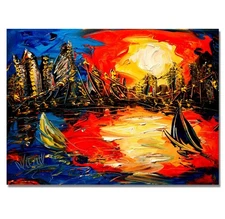 CITYSCAPE  abstract SIGNED  Original Oil Painting on canvas IMPRESSIONIST