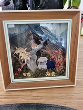 Schaukasten Alpen Blumen Enzian Edelweiss 12x13cm Bergkristall Panoramabild 