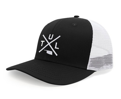 TUL Snapback Trucker Baseball Cap, Embroidered Logo (TUL - Tulsa Black White)