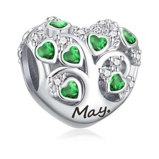 May Birthstone Charms for Heart Dangle Charms for Bracelets and Necklaces, Birth