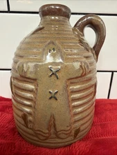 Honey & Me Primitive Style Vintage Ribbed  Brown Pottery Jug Gingerbread Man