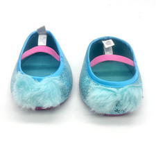 Build A Bear Blue Pink Faux Fur Bow Glitter Sparkle Girl Teddy Shoes Fancy Flats