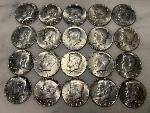 20 Kennedy 1968 D Half Dollars 40% Silver Very Good Condition # 17