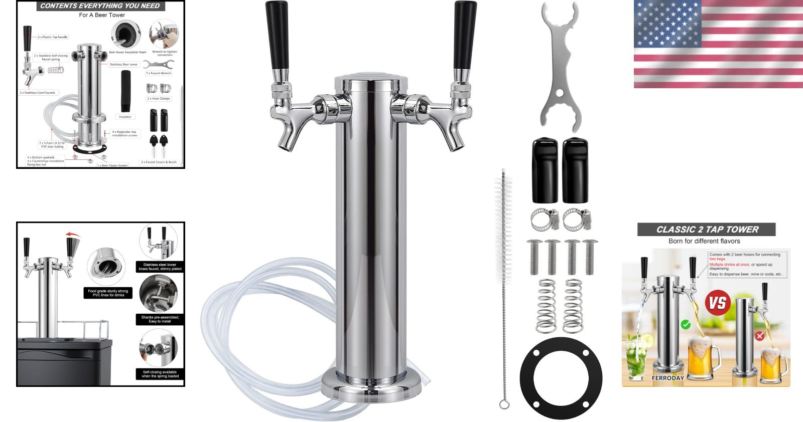 Stainless Steel Double Tap Beer Dispenser - Perfect for Home and Commercial Use