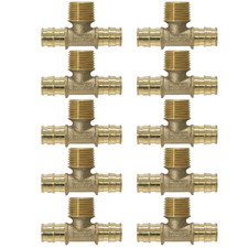 10 Pack XFITTING 1/2" Pex A Male Tee, MNPT Expansion Tee, Lead Free Brass