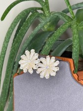 Vintage White Coral Clip On Earrings Rhinestone Sea Anemone Cluster Statement
