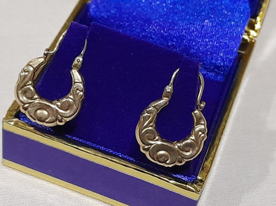 ***SMALL 9ct Yellow Gold 'FANCY ENGRAVED' Round 21mm Creole Hoop EARRINGS***