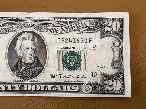 Twenty Dollar Bill ($20) Federal Reserve Note 1995, Vintage US. Currency - Picture 3 of 8
