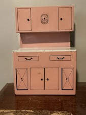 Vintage 50s Pink Wolverine Metal Toy Kitchen Hutch Cabinets Matches Fridge