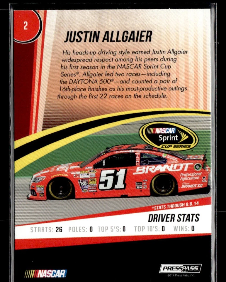 2015 Press Pass Cup Chase #2 Justin Allgaier Card - Image 2 of 2