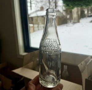 Whistle Bottling Co Crown Top Embossed Soda Bottle 1920s Era Clear 6.5 Oz Nice