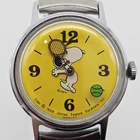 Timex Snoopy Tennis Watch 1976 Vtg Yellow Peanuts Mystery Ball Design Running