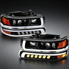 Fits 1999-2002 Chevy Silverado Led Headlightssignal Bumper Lights Replacement