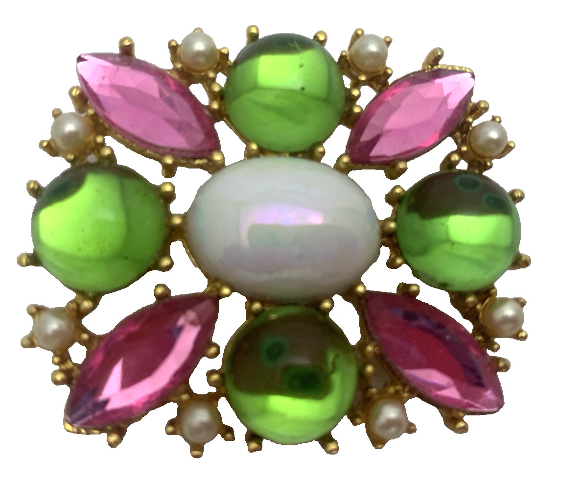 Vtg Rectangle Brooch Translucent Acrylic Cabochon… - image 2