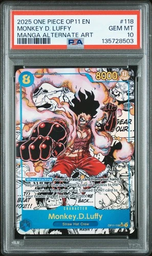 2025 ONE PIECE OP11-A FIST OF DIVINE SPEED #118 MONKEY D. LUFFY PSA 10
